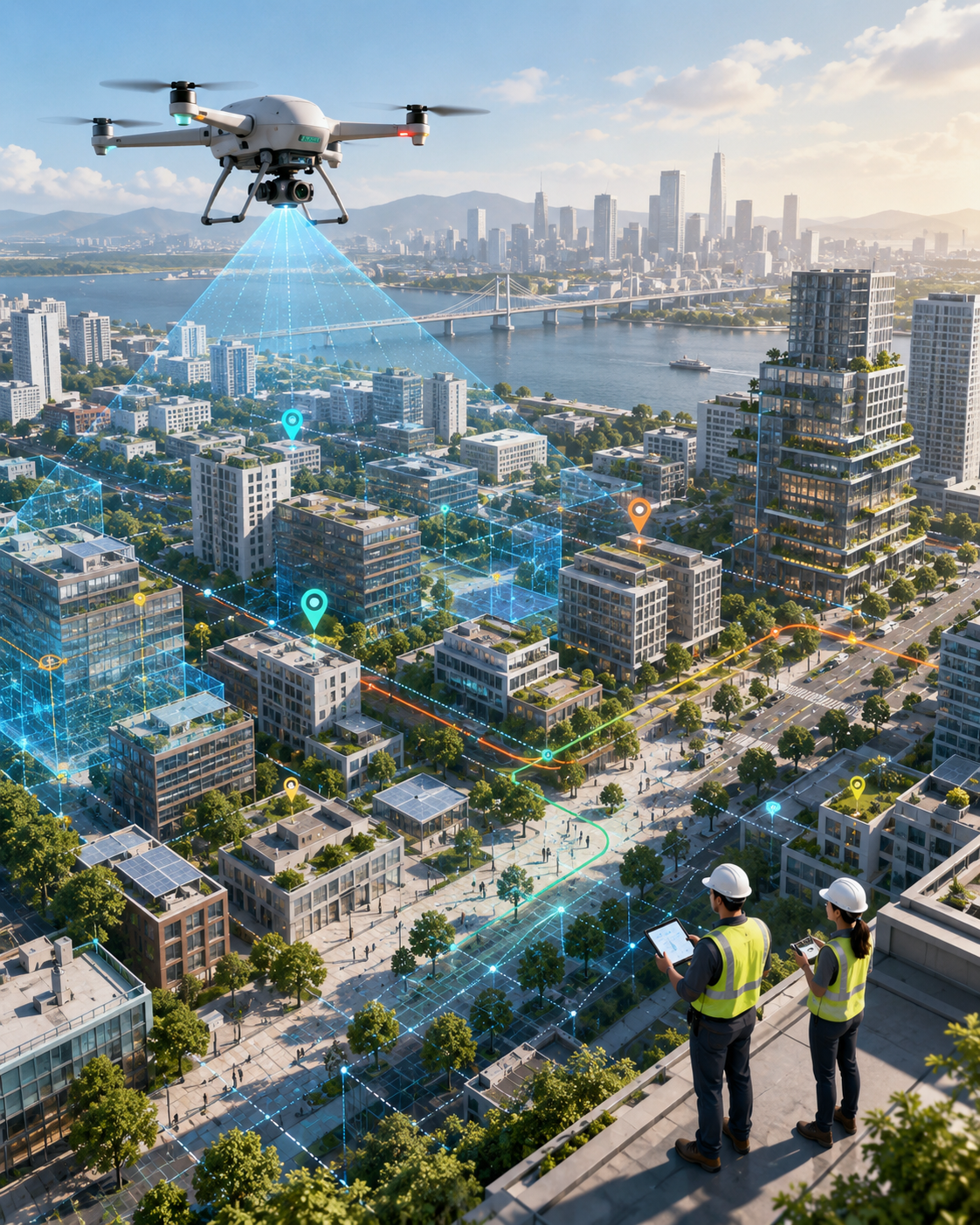 UAV capturing city infrastructure from low altitude