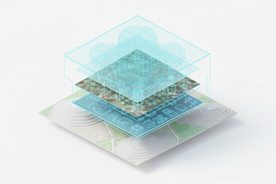 Aerial ground underground and digital records unified into one spatial view